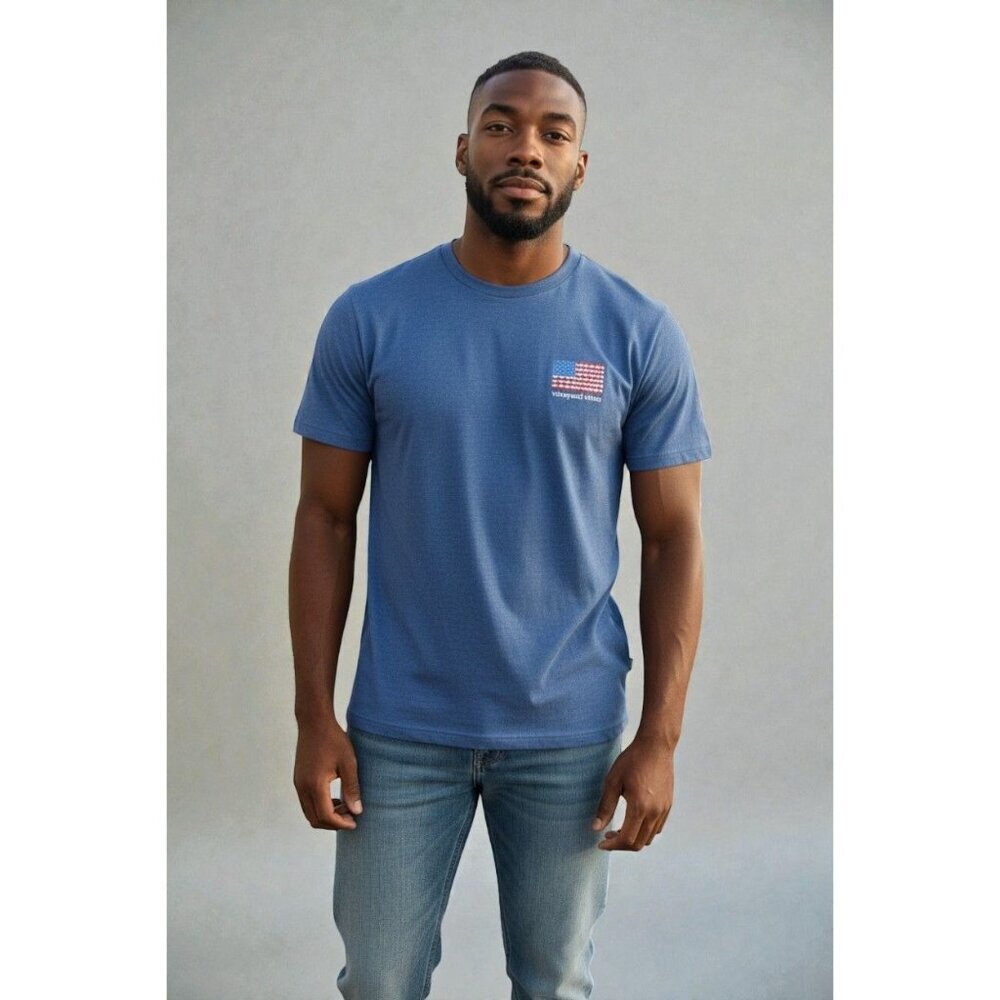 Vineyard Vines Mens Harbor Tee Small NEW Navy Heather Whale Flag Graphic
